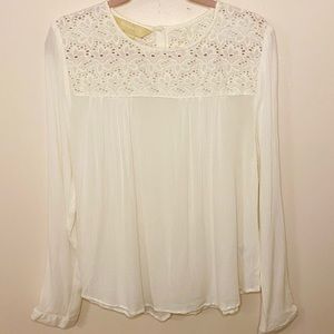 Floral Lace Crochet Long Sleeve Button Back Blouse